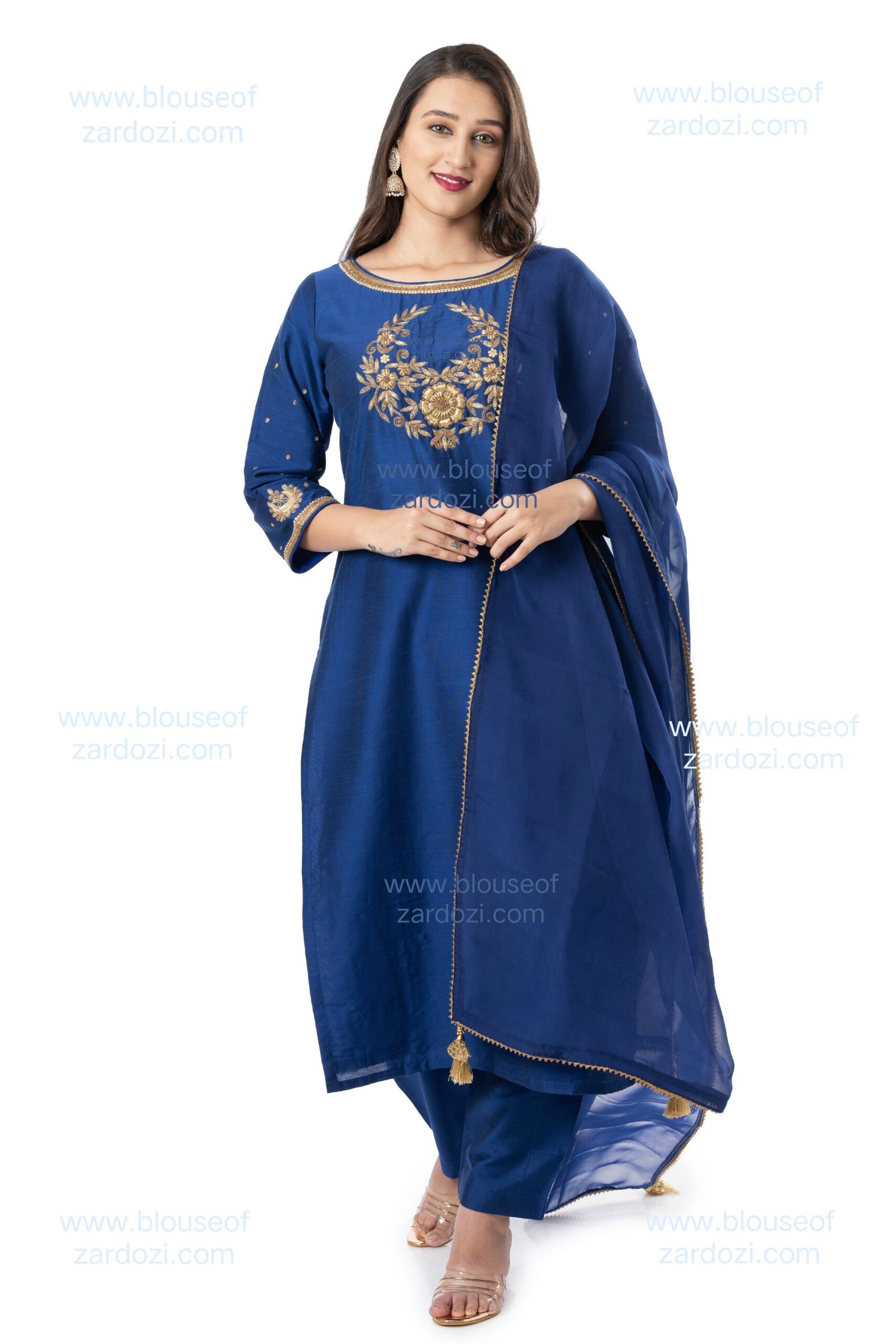 Navy Blue Zardozi Work Moon Kurta Set