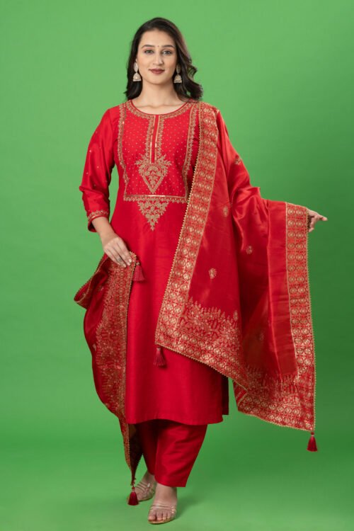 Red Zardozi Work Designer Readymade Salwar Suit